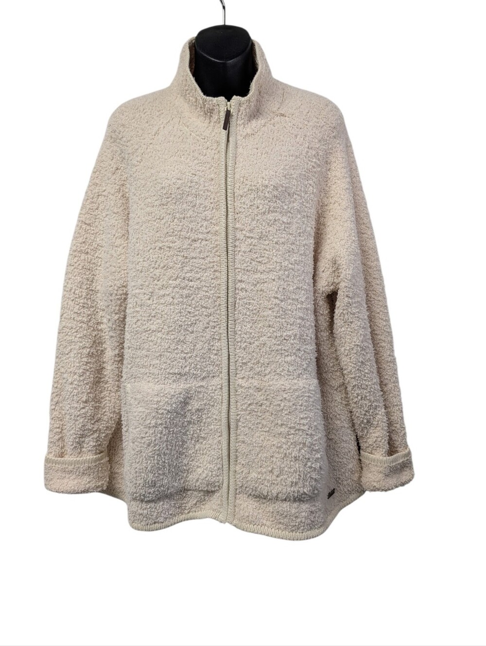 Natural Reflections Women Plus 1X Ivory Full Zip Faux Sherpa Jacket Pockets NWT